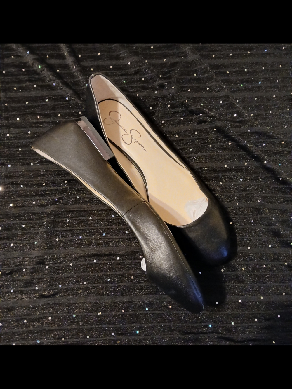 Jessica Simpson Black Leather Round Toe Flats
